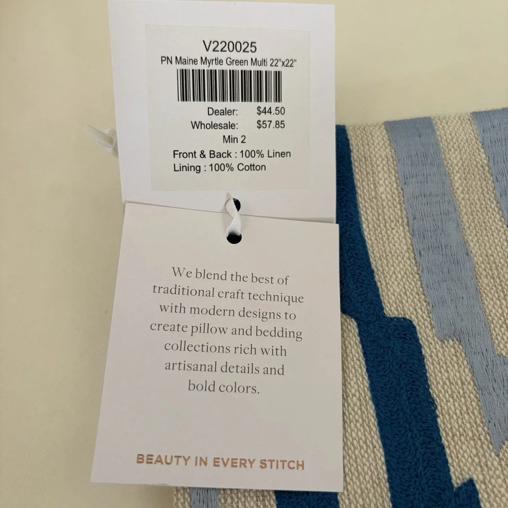 Villa Classic Home Maine Myrtle Green 22x22 Pillow Cover Pottery Barn Linen Blue